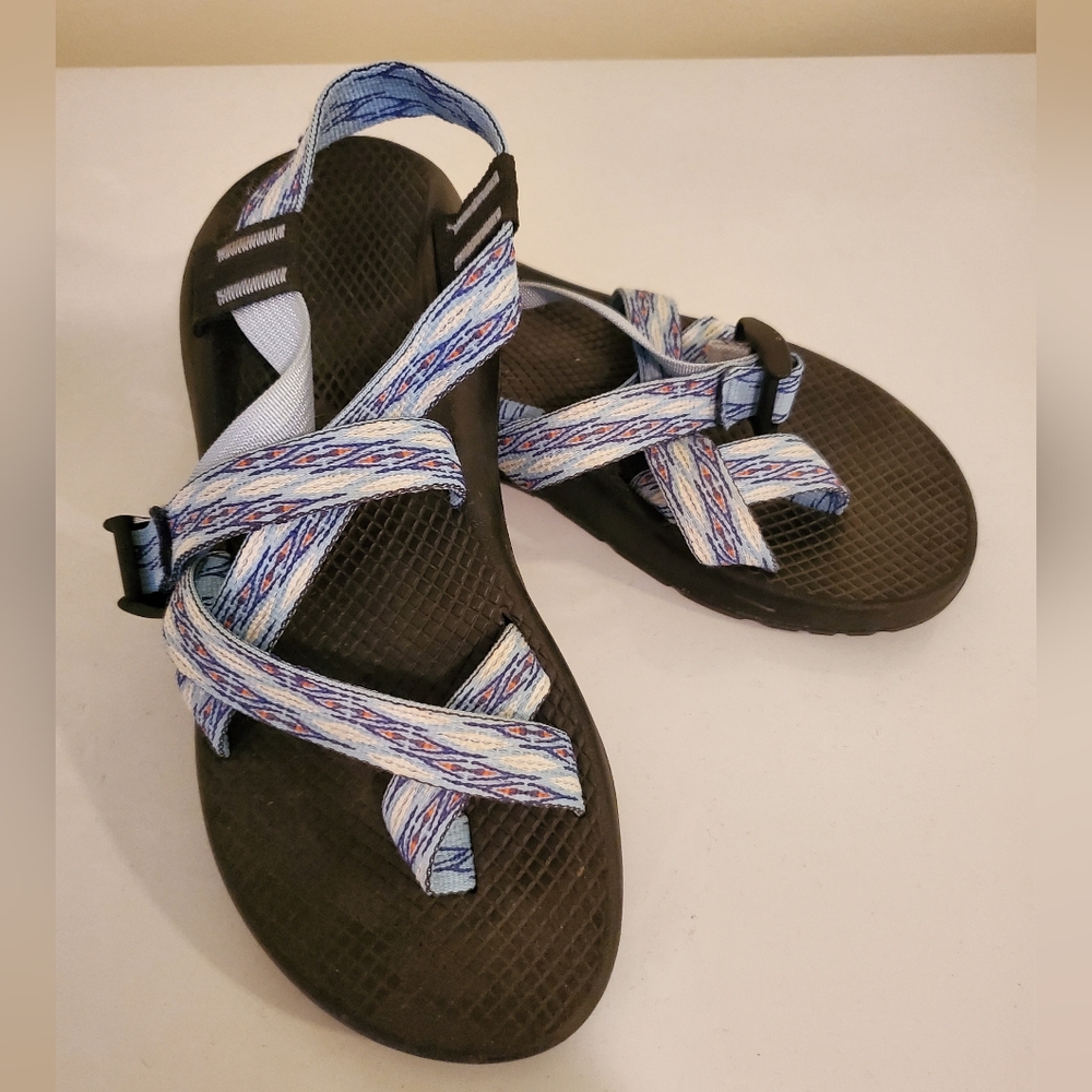 Chacos, size 9, blue/black/white